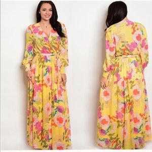Yellow Floral Maxi Plus Dress